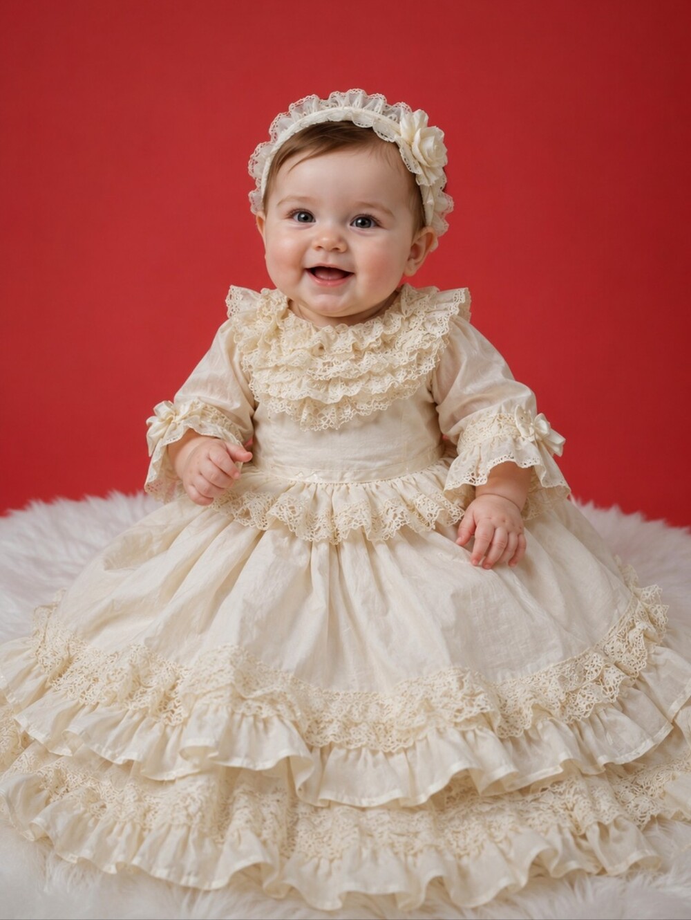 SOLANGE Made in France Victorian Vibe Infant Robe  lace ivory $310 NWT